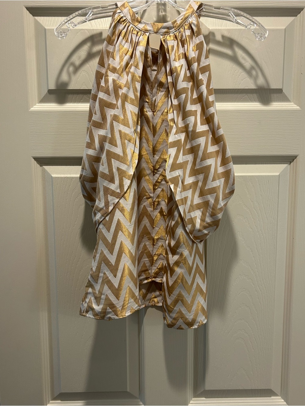DREW Gold and White Chevron Cold Shoulder Top